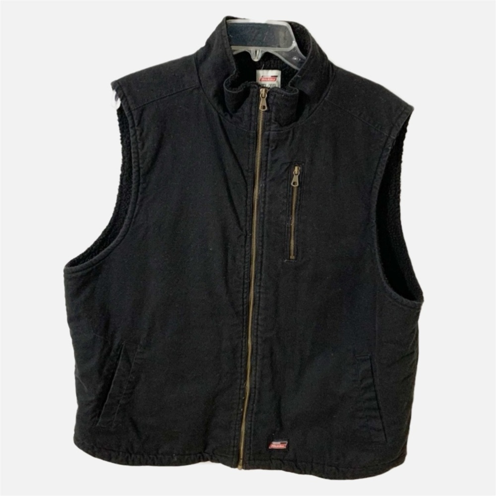 Genuine Dickies Rugged Sherpa Lined Cotton Canvas  Zip Front Vest Pockets Black